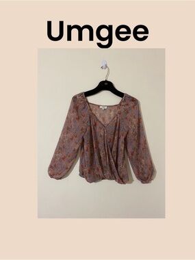 Umgee Sheer Floral Wrap Blouse Size Small